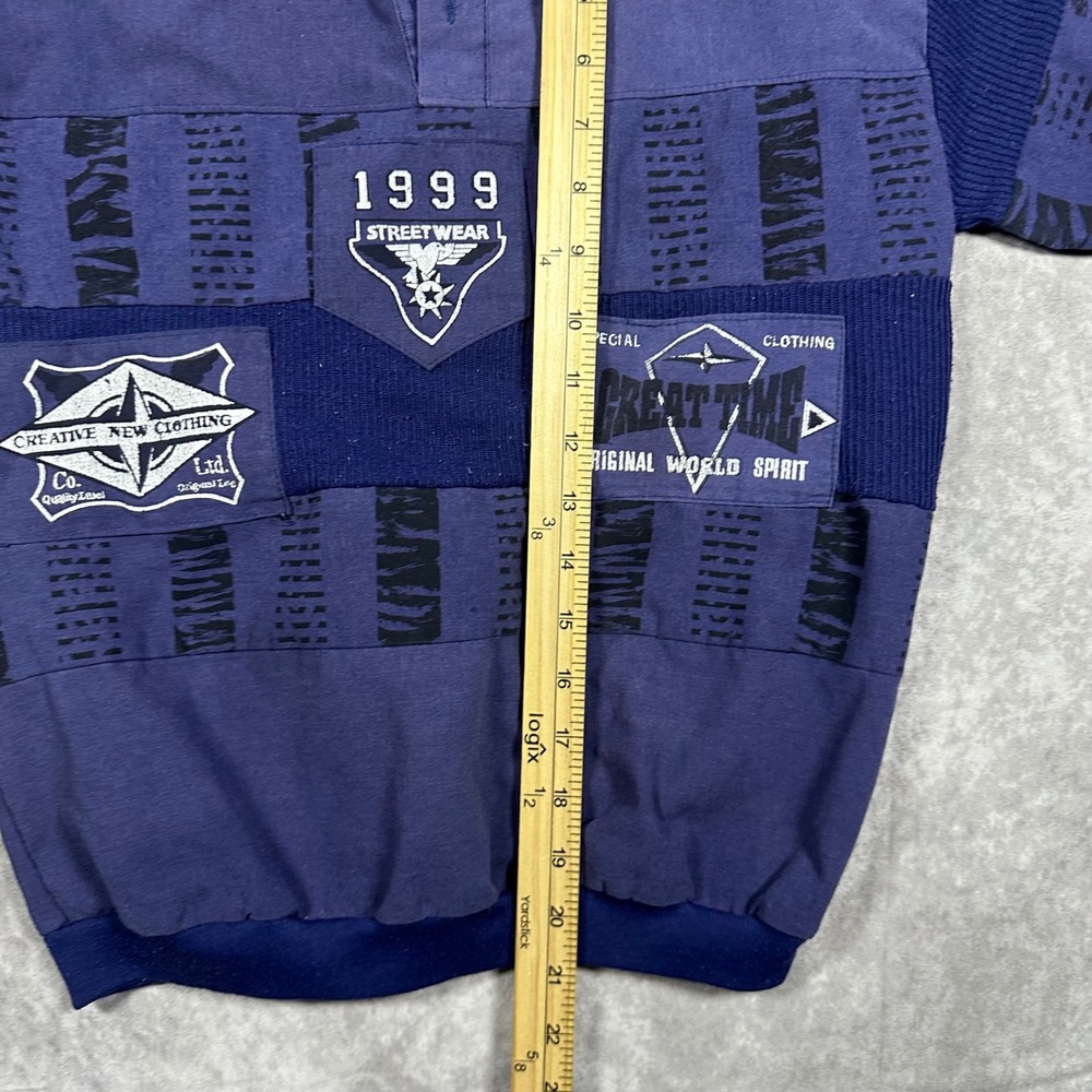 Vintage 90s Priority Male Streetwear Henley Shirt Blue Graphic Patch Boys 14/16 - Picture 6 of 6